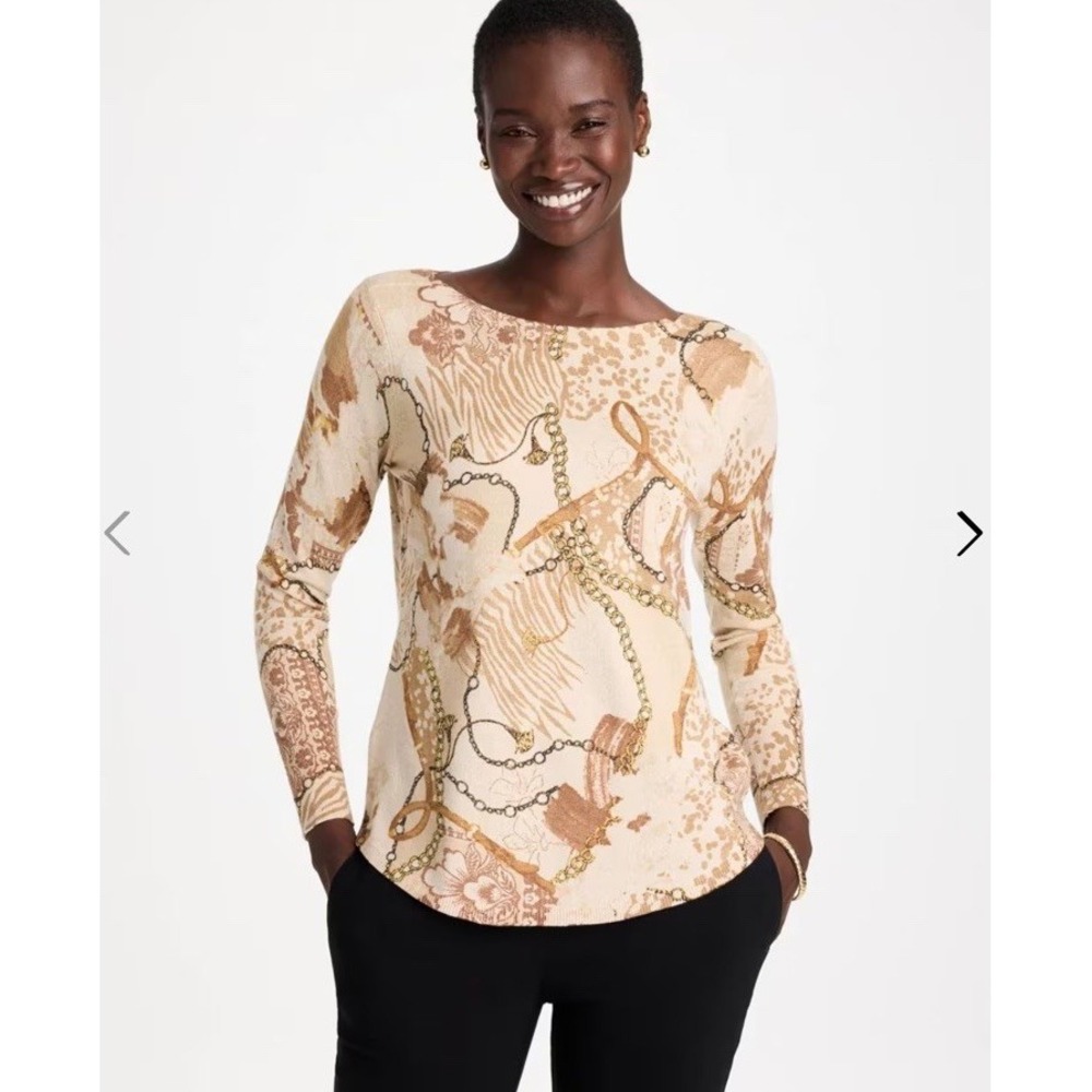 CHICO'S Ella Bateau PO Sweater Women's Size 4 (US XXL) Luxe Shimmer  Holiday